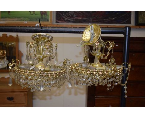 Set of three contemporary brass and glass mounted ceiling light fittings, 38cm diameter