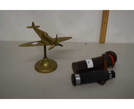 Vintage Astral telescope together with a brass model Spitfire