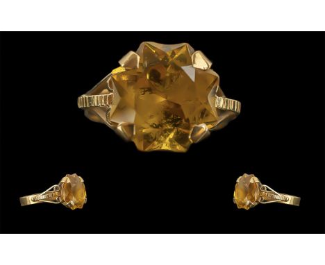 Ladies 18ct Gold Single Stone Citrine Set Ring, Not Marked but Tests 18ct. The Large Faceted Citrine of Good Colour and Clari
