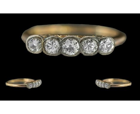 Edwardian Period 1901 - 1910 Ladies 18ct Gold 5 Stone Diamond Set Ring, Marked to Interior of Ring, The Five Old Brilliant Cu