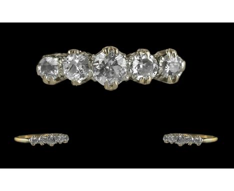 Antique Period Ladies 18ct White Gold 5 Stone Diamond Set Ring, Marked 18ct and Platinum, The Five Well Matched Faceted Diamo