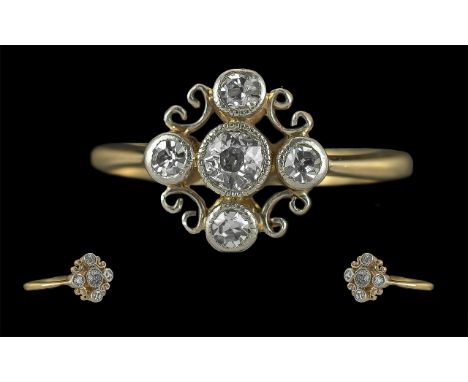Edwardian Period 1901 - 1910 18ct Gold Diamond Set Petite Ring of Pleasing Form, With Full Hallmark to Interior of Shank, The