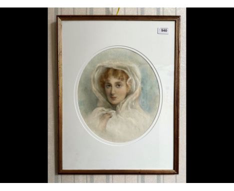 Lucien Davis (British 1860-1941) Portrait Of An Attractive Edwardian Lady. Watercolour Heightened With White. 11" x 13" (27cm