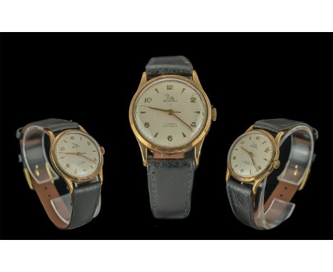 Record - Swiss Made Gents 9ct Gold Cased 17 Jewels Antichoc Mechanical Wind Wrist Watch. c.1950's. 