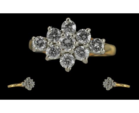 Ladies 18ct Gold Diamond Set Dress Ring, Full Hallmark to Interior of Shank, The Well Matched Diamonds of Excellent Colour / 