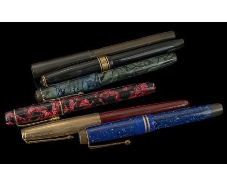 A Collection of Vintage Fountain Pens ( 6 ) In Total. Various Makes - Includes 1/ Conway Stewart 14ct Gold Nib, 2/ Parker 51,