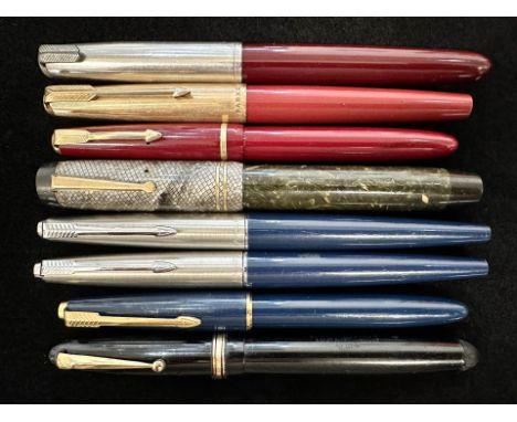Good Collection of Eight Vintage Fountain Pens, including Swan and Parker, some with 14ct gold nibs.