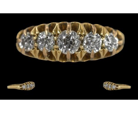 George V Period 1910 - 1936 18ct Gold Five Stone Diamond Set Ring with raised openwork setting, full hallmark to interior of 