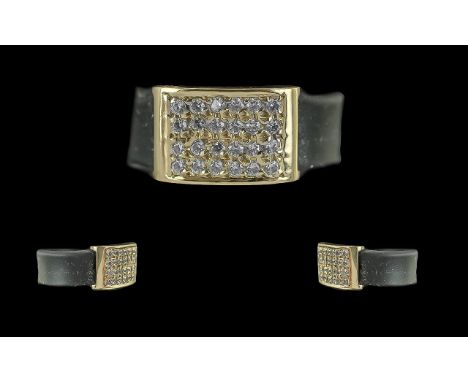 Ladies Attractive 18ct Gold Diamond Set Ring. The Ring band of Black Rubber, The Central Set with 24 Small White Diamonds, Wi