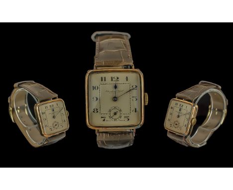 International Watch Company Gents 9ct Gold Cased Mechanical Wrist Watch. c.1950's, Features Square Shaped Dial, with Subsidia