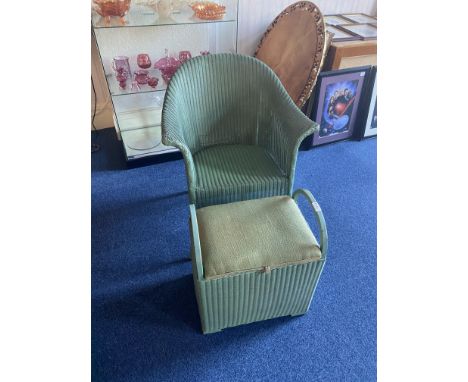 Lloyd Loom Chair &amp; Linen Basket, green, traditional style.  Chair measures 33'' high x 25'' wide, linen basket with padde