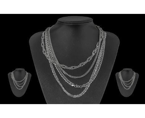 A Fine Collection of Vintage Sterling Silver Necklaces, various designs and lengths.  All marked for sterling silver. Silver 