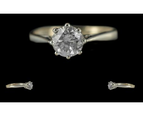 Ladies 18ct White Gold Single Stone Diamond Set Ring, Full Hallmark to Interior of Shank, Good Colour. Est Diamond Weight 0.8