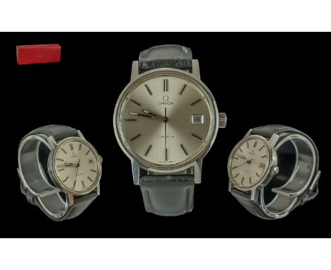 Omega - Geneve Gents Manuel Wind 1960's Steel Cased Wrist Watch. With Attached Original Omega Signed Black Leather Watch Stra