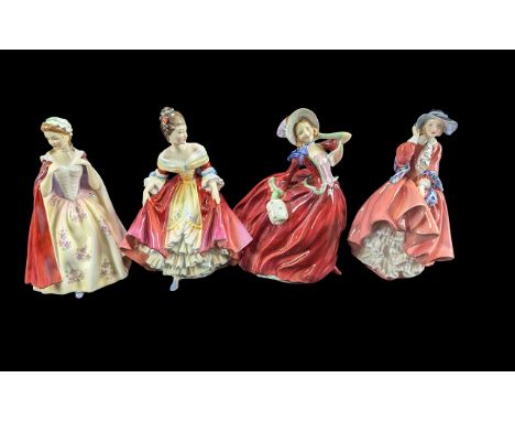 Collection of Four Vintage Royal Doulton Figurines, comprising Top o' the Hill HN 1899. Autumn Breezes HN 1934, Bess HN 2002,