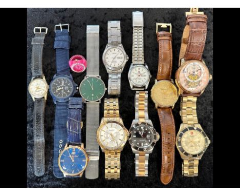 Collection of Gentleman's Wristwatches, bracelet and leather straps, makes include Mathey-Tissot, Earnshaw, Skagen, Sekonda, 