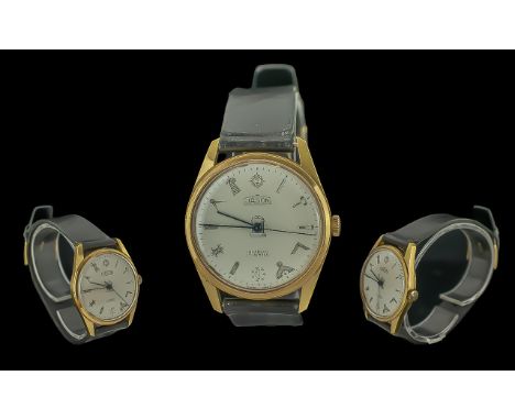 Jason - Incabloc 17 Jewels Masonic Wrist Watch, With Black Calf Leather Strap. c.1960's. 