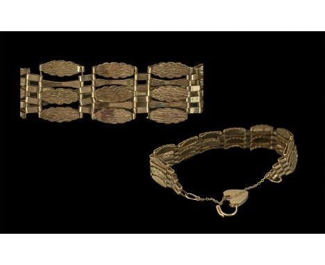 Ladies 9ct Gold Gate Bracelet with Heart Shaped 9ct Gold Padlock, Both Marked 9.375. Weight 12.9 grams. Length 7 Inches - 17.