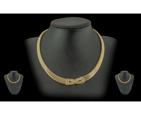Christian Dior Signed Gold Tone Necklace of Excellent Condition and Design, with Christian Dior Tag. 12 Inches - 30 cms Diame