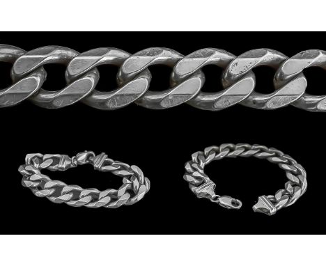 Gent's Vintage &amp; Heavy Quality Sterling Silver Curb Bracelet, with lobster claw clasp, marked 925 silver.  Weight 97 gram