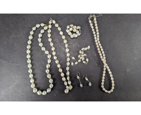 Collection of Cultured Pearl Necklaces and Sets, all with sterling silver fittings, comprising  1/ Baroque pearl necklace, 18