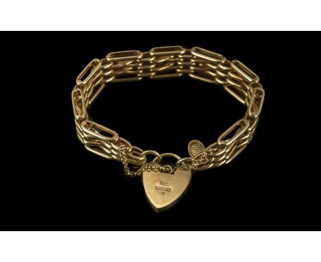 British Heritage Collection Ladies 9ct Gold Superior Quality Hand Made Four Bar Gate Bracelet with BHC and full assay hallmar
