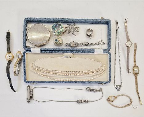 Kigu silver compact, marcasite and other jewellery, quantity wristwatches&nbsp;including lady's silver wristwatch, faux pearl