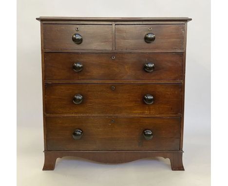 Victorian mahogany chest of two short and three long graduated drawers, with bun handles, on bracket feet, 93.5cm wide x 45cm