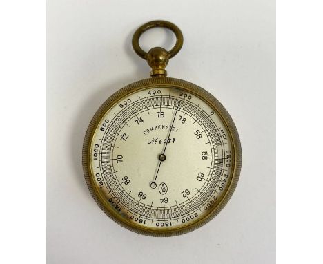 Late 19th century European brass cased compensated pocket barometer, the silvered dial numbered 6077, 5.2cm diameter