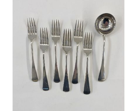 A set of six 19th century silver table forks, Exeter 1816 and 1831, maker's mark JH &amp; GF, 8.5ozt approx. and an early 20t