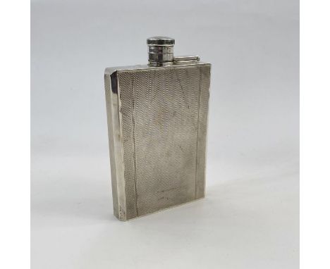 Mid 20th century silver hip flask, initialled to lid and dated '16-5-56', engine turned, Birmingham 1947 maker Charles S. Gre