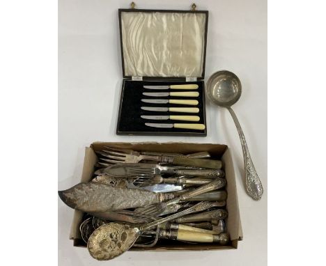 Quantity Kings pattern silver plated table flatware, plated soup ladle and other flatware&nbsp;