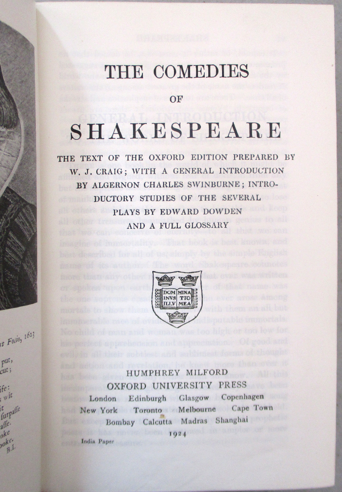 Fine binding. SHAKESPEARE. Tragedies, Comedies and Histories, in 3 vols ...