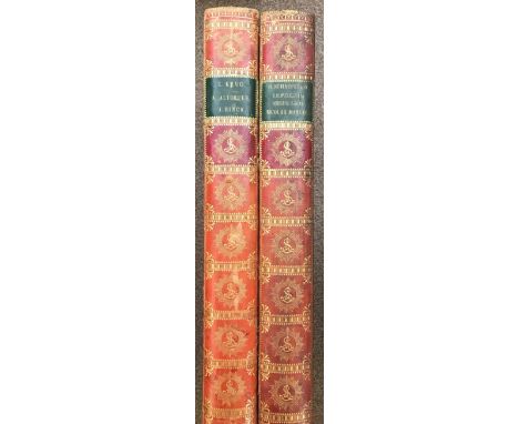 Two leather covered Solander type print boxes, formerly used at the Albertina Museum, Vienna, various spine labels, with hook