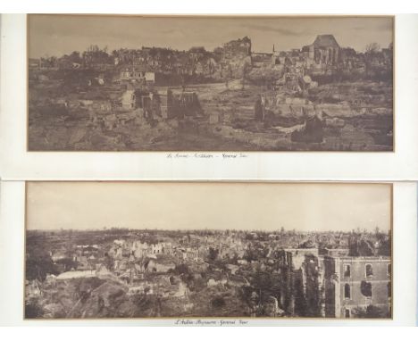 Aviation and war, two large format photographs of a bi-plane, early 20th century, two of airships, one a stereocard, a gravur