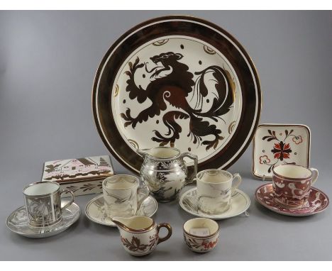 A group of early twentieth century art deco period Grays Pottery lustre wares, c. 1910-30. To include a large gold lustre cha