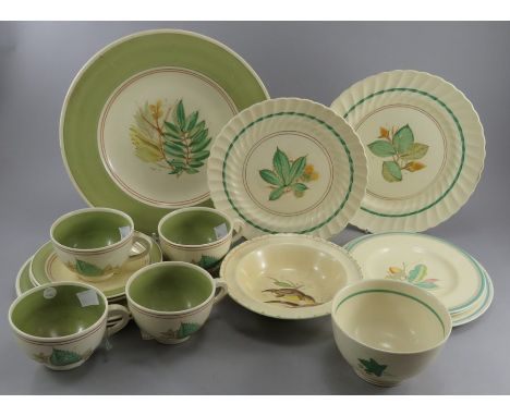 A group of early twentieth century art deco period Susie Cooper, Crown Works Burslem muted tone floral patterned wares, c. 19