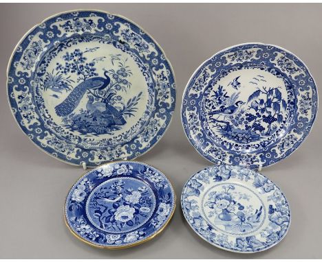 A group of early nineteenth century blue and white transfer-printed ornithological themed plates, c.1820-30. To include: a Cl