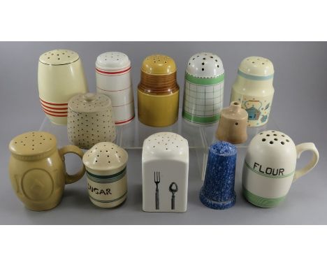 A collection of twentieth ceramic flour shakers and canisters, c. 1920-40. To include a Mintons red-banded shaker, a British 