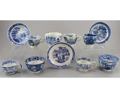 A group of early nineteenth century blue and white transfer-printed miniature tea wares, c. 1820-30. To include: a Playing wi