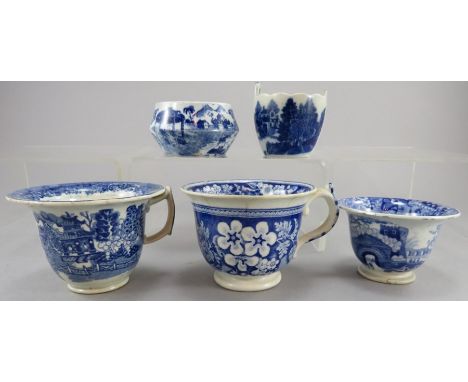A group of early nineteenth century blue and white transfer-printed custard cups, c.1810-30. To include: A Ridgway Osterley P