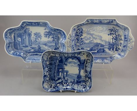A group of early nineteenth century blue and white transfer-printed dessert dishes, c.1820-30. To include: An Adams Classical