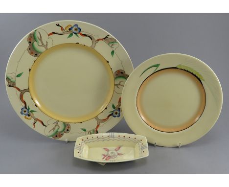 Three early twentieth century art deco period Clarice Cliff, Wilkinson ceramics, c. 1910-30. Comprising of a flower and tree 