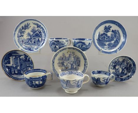 A group of early nineteenth century blue and white transfer-printed miniature tea wares, c. 1820-30. To include: a Minton Chi