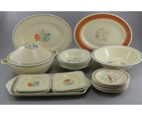 A group of early twentieth century art deco period Susie Cooper, Crown Works Burslem floral patterned dinner wares, c. 1910-3