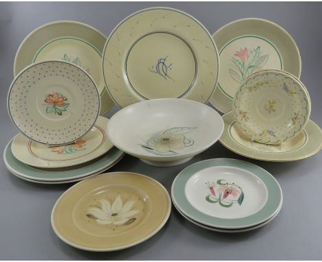 A mixed group of early twentieth century art deco period Susie Cooper, Crown Works Burslem wares, c. 1910-30. Six plates, thr