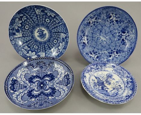 A group of early nineteenth century blue and white transfer-printed saucers, c.1820-30. To include: a Ridgway flowers and cra