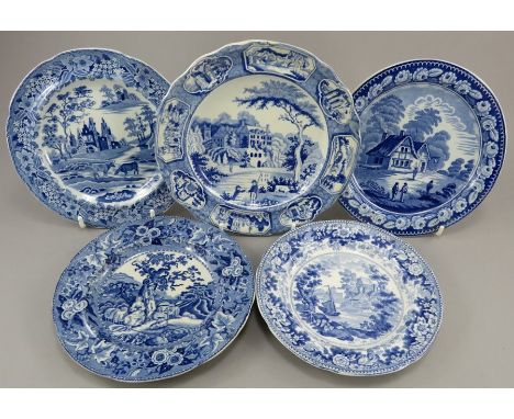 A group of early nineteenth century blue and white transfer-printed small-size plates, c.1820-30. To include: A Minton Englis
