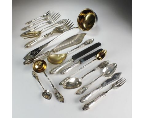 A canteen of early 20th century German silver cutlery, Posen, comprising; twenty-four table forks, twelve dessert forks, twel