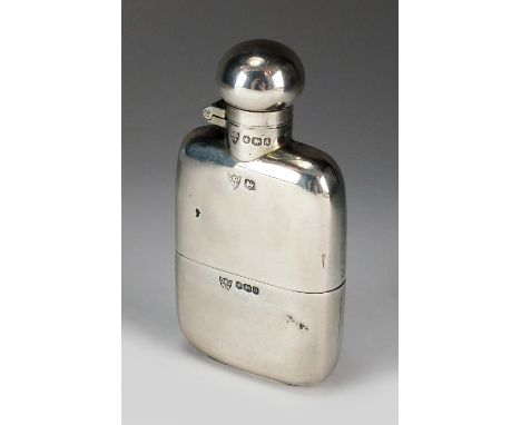 A small silver hip flask, G & J W Hawksley, Sheffield 1918, of plain polished typical form with removable stirrup cup to the 